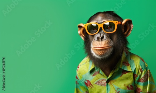 Happy monkey with sunglasses and colorful shirt 