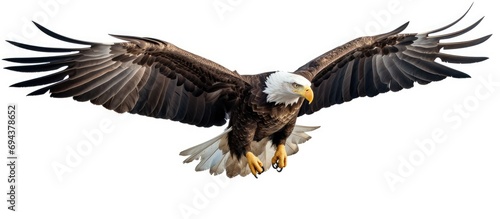 Flying adult bald eagle