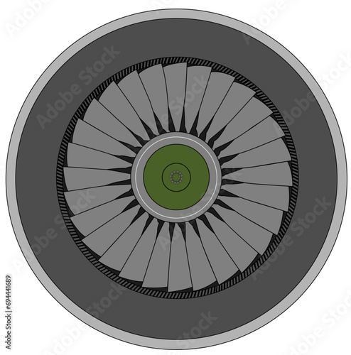 Jet Engine Fan Blades Front View - High Definition Vector Drawing 