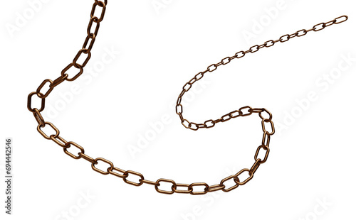 rusty old linked chain on transparent background