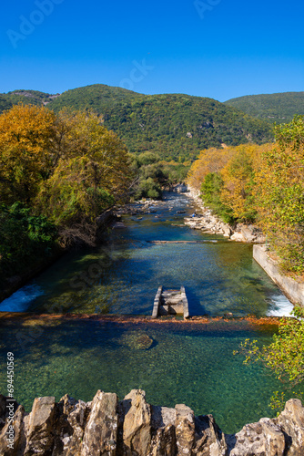 voidomatis river in autumn season ioannina perfecture greece