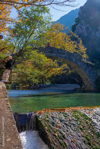 Stone Bridge of Kleidonia. Old Arch Bridge over Voidomatis River.