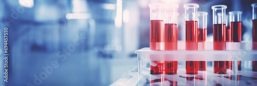 Lab setting with test tubes containing blood samples