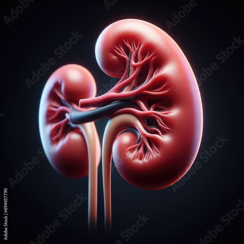 Diagram showing human kidney 3d render realistic anatomy. human organ vector illustration