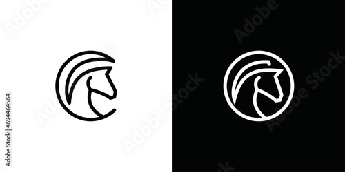horse head logo design. circular horse head design. linear style luxury icon.