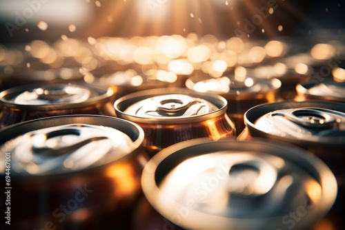 A close-up view of a group of soda cans. This image can be used in various contexts