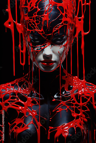 Black maze pattern , red paint, by Andy Warhol, by Karol Bak, Painting, Dripping Paint, Splatter Paint, Spray Paint, Neon, Electric Colors, High Contrast, 32k,, mathematically correctly centered