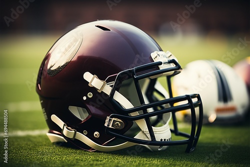Football field intensity Helmet and ball set against the backdrop