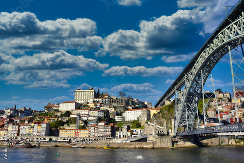 Beautiful view of Porto and Douro river in Portugal with picturesque houses and Dom Luis bridge