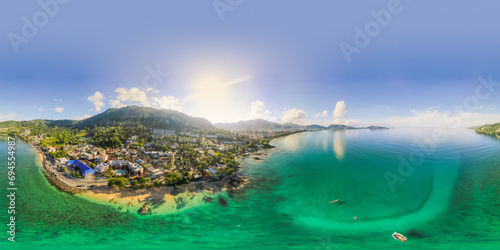 Panorama Patong Beach Popular places. afternoon light sky and blue ocean are on the back of white Phuket sea is the one of landmarks on Phuket island Thailand.