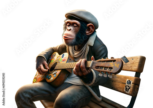 Chimpanzé jouant de la guitare dans la rue (détouré)