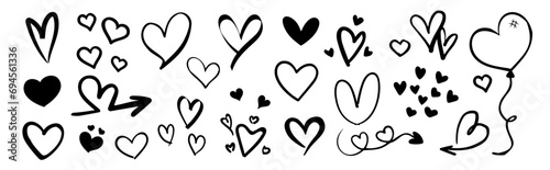 Heart doodles set. Hand drawn hearts collection. Icon cute doodle love