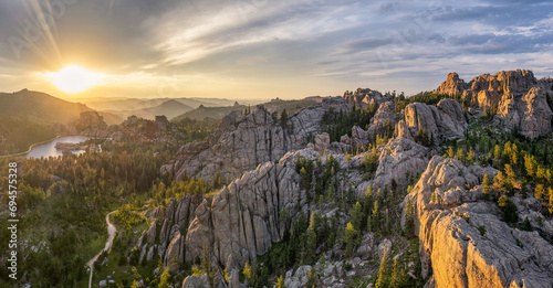 Sunset on Sylvan Lake at Custer State Park in the Black Hills of South Dakota