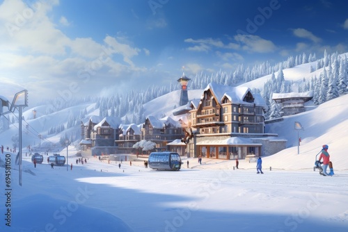 Panoramic Luxury ski resort. Alpine sport skier. Generate Ai