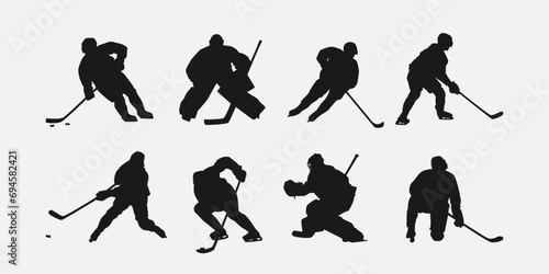 ice hockey player silhouette set collection. isolated on white background. graphic vector illustration.