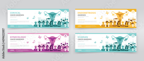 Web banner or header templates ideal for raising awareness of women’s health issues such as cervical or ovarian cancers, endometriosis, or any other gynecologic cancers
