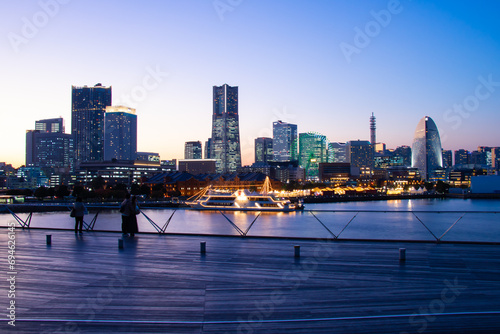 Minato Mirai skyline from Yokohama international port in Japan