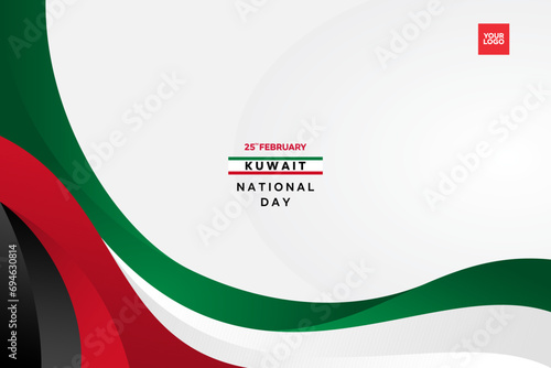 Kuwait National Day 25th February with flag wave background