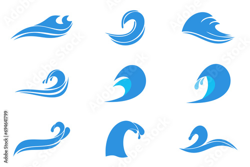 collection of water ocean logo with waves and seagulls