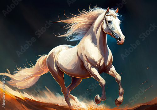 illustration of running white horse isolated on black background