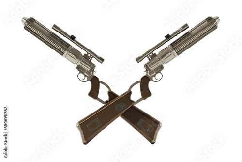 Sci-fi blaster rifle isolated on transparent background. 3D illustration