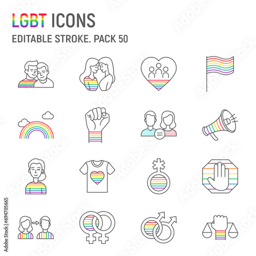 LGBT line icon set, lgbtq collection, vector graphics, logo illustrations, pride month vector icons, gender signs, outline pictograms, editable stroke