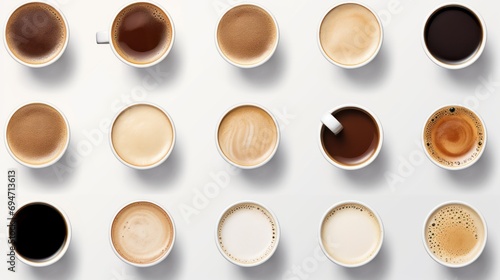  cups of different coffee,Set with different coffee drinks
