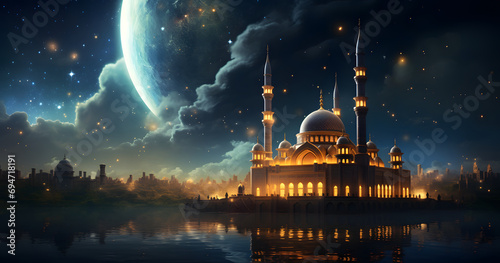 Sky night stars and moon, islamic night,sunset