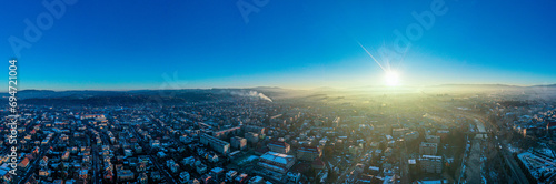 Old town at sunrise Nowy Sacz panorama 360