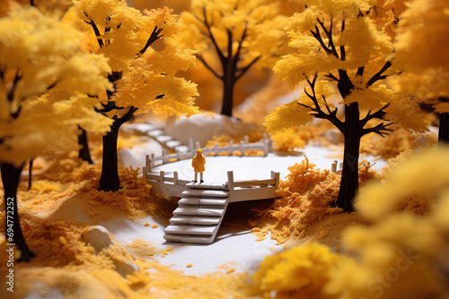 黄葉の公園（3D）ジオラマ 