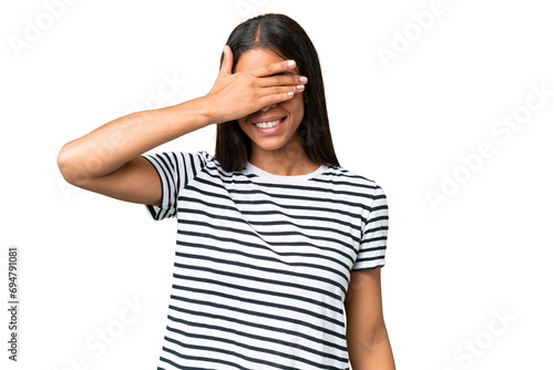 Young African american woman over isolated background covering eyes by hands. Do not want to see something
