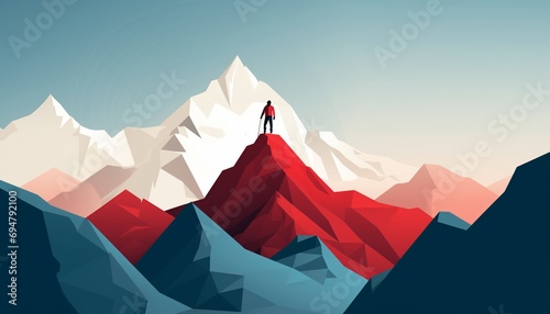 A person standing on a mountain top, gazing at the next one to conquer. Challenge, goal, success concept