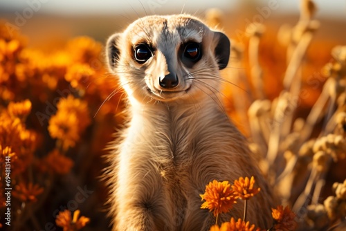 Curious meerkat on the lookout in the desert, Generative AI