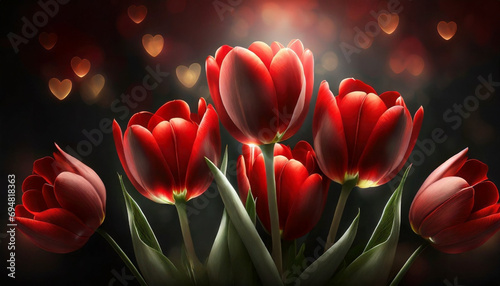 Bukiet czerwonych Tulipanów. Walentynki. Generative AI