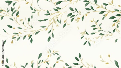 An elegant seamless pattern of green branches and gold olive-shaped berries on a clean white background, perfect for sophisticated decor. Can be tiled.