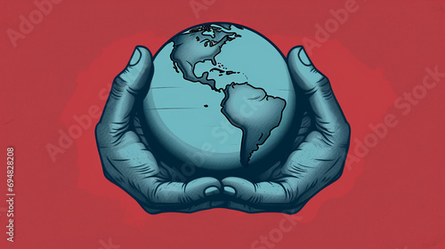 Cartoon of a hand grabbing a globe world Leprosy Day