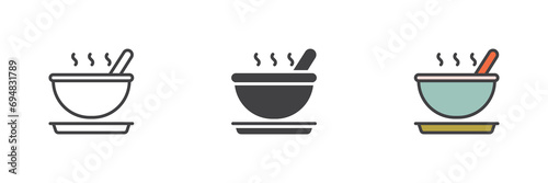 Hot soup bowl different style icon set