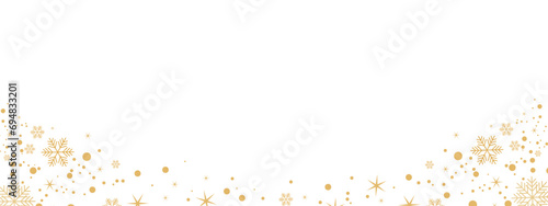 Golden decoration festive border falling glitter dust, snow and stars. Merry Christmas sale banner. Gold snowflake on transparent background. Luxury Christmas garland. Vector illustration EPS 10