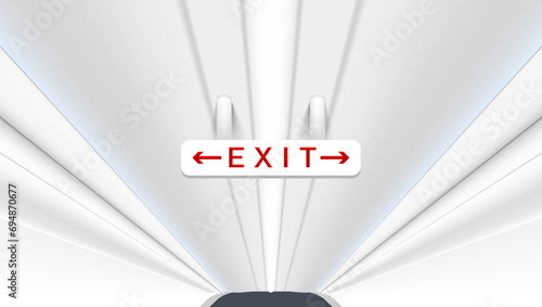 Center Exit Sign In The Aisle Of The Plane