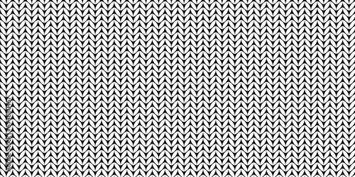 Knit black and white pattern. Knitting seamless classic vector pattern. Simple Knitted pattern on white background..
