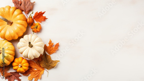 Seasonal fall pumpkins isolated on a white background. Halloween composition, autumn concept decoration. Generative AI