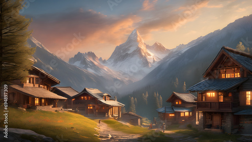 village in the mountains, generative ai