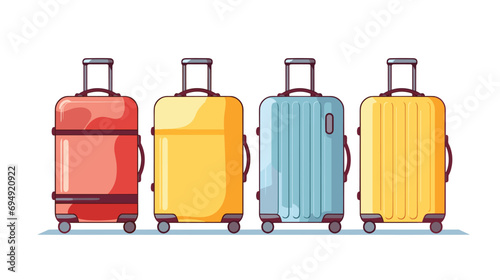 Set of cartoon plastic suitcases on wheels. Travel bag isolated on background. Vector Illustration