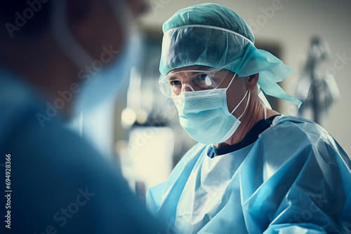 Surgeon in a medical hospital, operation room, conducting a surgical procedure.