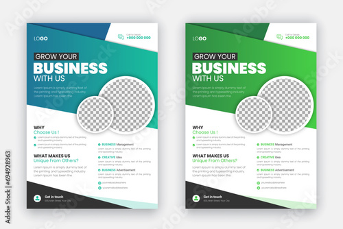 Corporate modern creative flyer set design, professional and business brochure template, leaflet, annual report, geometric layout with blue and green gradient color shapes for business promotion