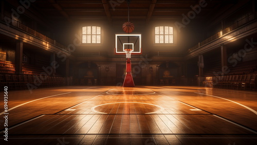 image of a basketball court facing the basketball hoop with Generative AI