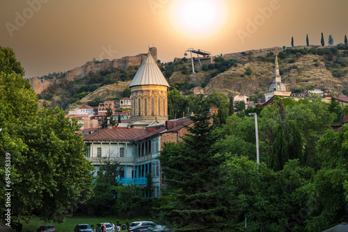 Georgia Tbilisi city view at sunset on a sunny autumn day