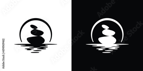 Wellness Balance Zen Stone Nature Logo. Minimalist Design, Sunlight View Icon Symbol Logo Design Template.
