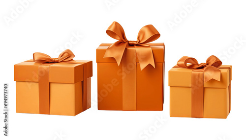 orange gift box with ribbon set isolated on transparent background cutout