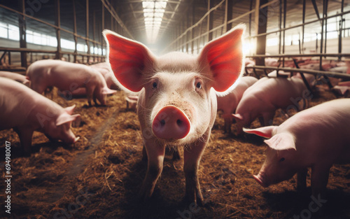 Pig farms, large-scale livestock production, pigs in pens, meat industry